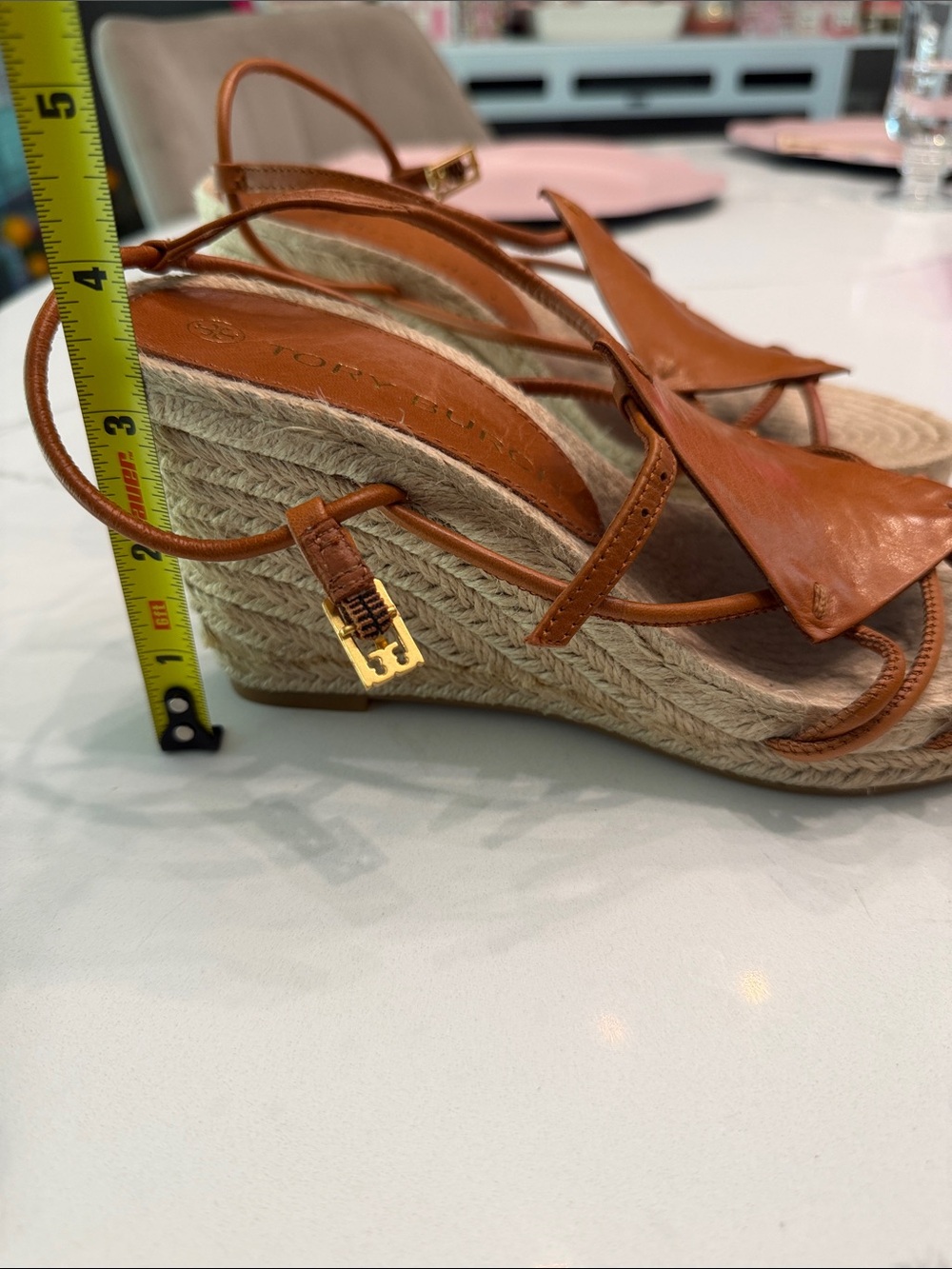 Tory Burch Tan Leather Strappy Espadrille Sandals with Jute Sole - Picture 3 of 6